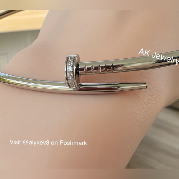 πLUXURY PAVE NAIL Necklace White Gold Choker Gold Plated, Round Elegant Classy - Picture 8 of 8